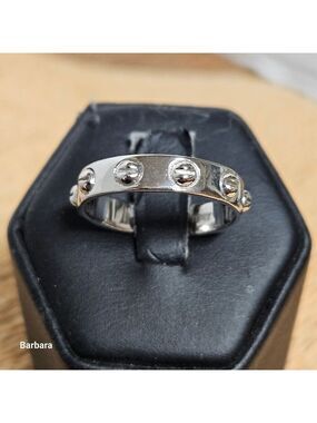 Unisex Milor 925 Silver Screw Stud Amore/Love Band Ring, Size 9